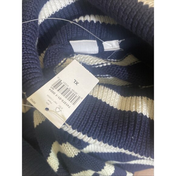 GAP Split Hem Turtleneck Sweater XL Navy Blue White Stripe Cotton Oversized NEW - Picture 8 of 9